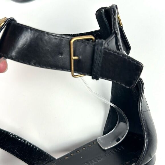 NWOB Miu Miu Prada Studded T-Strap Gladiator Sandal Black Leather 38 US 8 - Picture 9 of 13